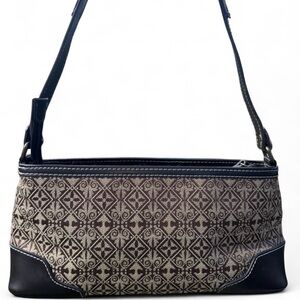 Liz Claiborne Y2K Geometric Pattern Brown Tan Shoulder Bag Faux Leather Trim